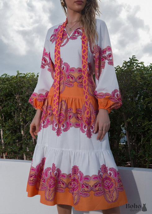 Boho Bowknot High Waist Midi Dress Margaret